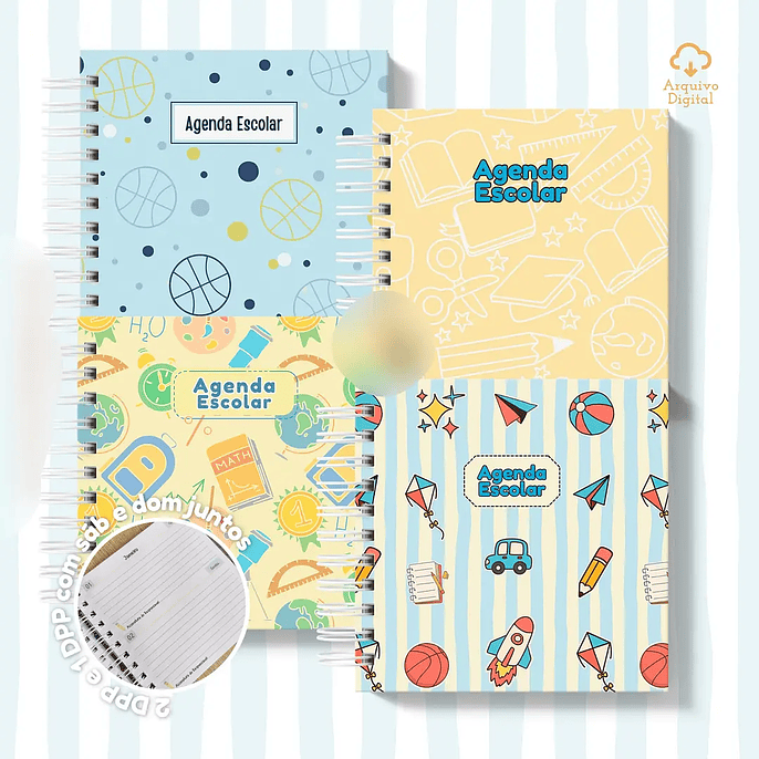 Arquivo Mini Agenda Escolar Quadrada 2026 Azul com Amarelo 1