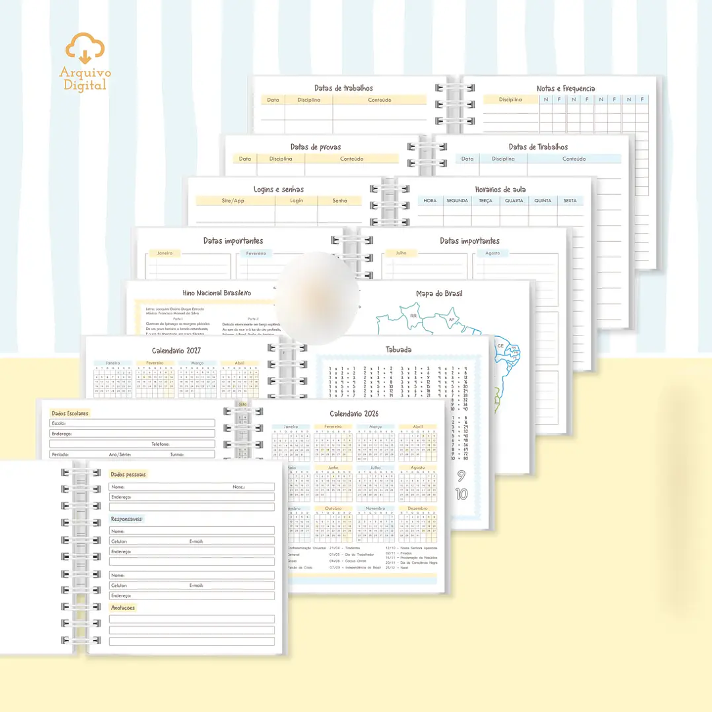 Arquivo Mini Agenda Escolar Quadrada 2026 Azul com Amarelo 3