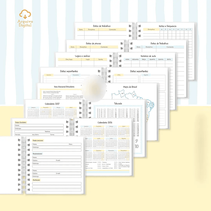 Arquivo Mini Agenda Escolar Quadrada 2026 Azul com Amarelo 3