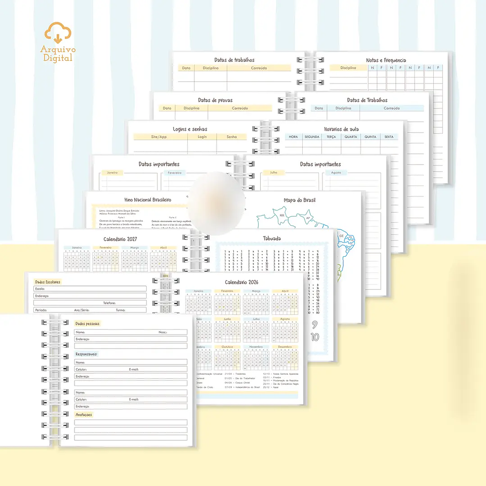 Arquivo Mini Agenda Escolar Quadrada 2026 Azul com Amarelo 3