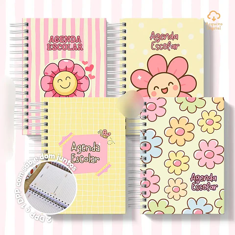 Arquivo Agenda Escolar 2026 Rosa com Amarelo A5
