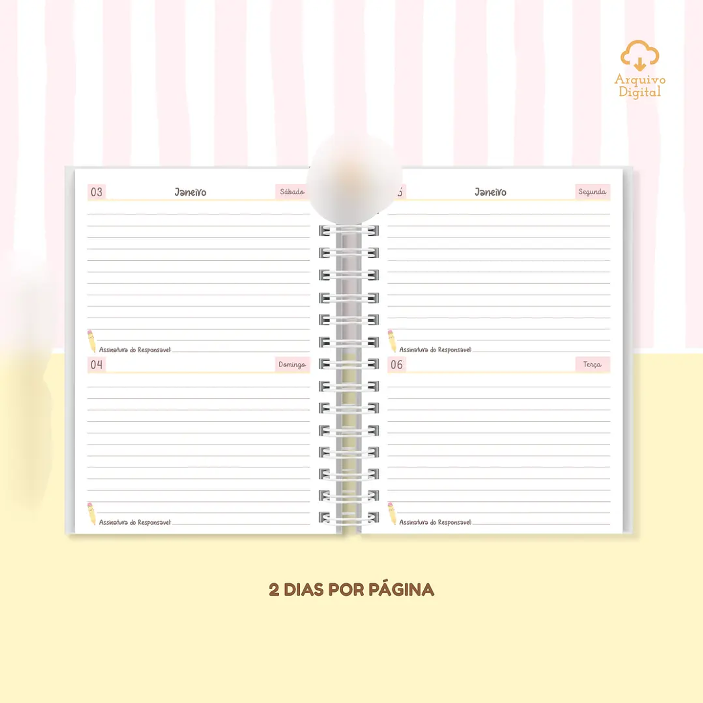 Arquivo Agenda Escolar 2026 Rosa com Amarelo A5 2
