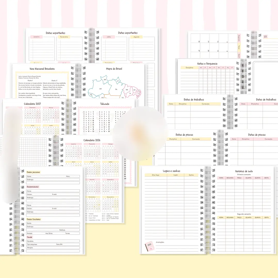 Arquivo Agenda Escolar 2026 Rosa com Amarelo A5 4
