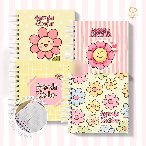 Arquivo Mini Agenda Escolar Quadrada 2026 Rosa com Amarelo