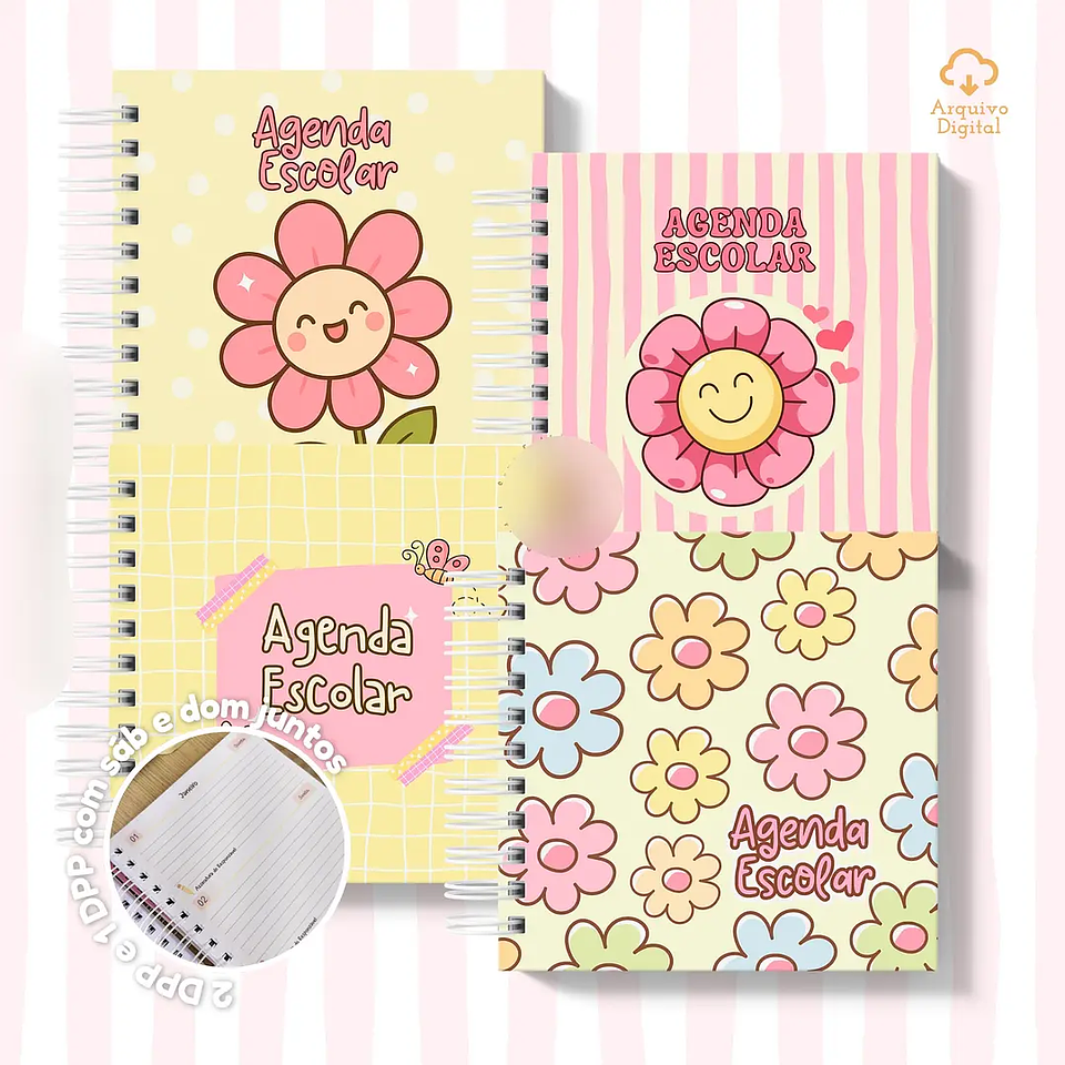 Arquivo Mini Agenda Escolar Quadrada 2026 Rosa com Amarelo 1