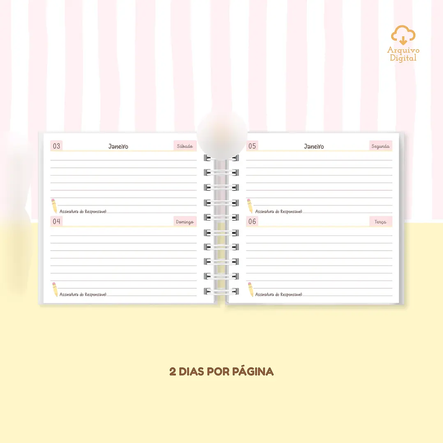 Arquivo Mini Agenda Escolar Quadrada 2026 Rosa com Amarelo 2