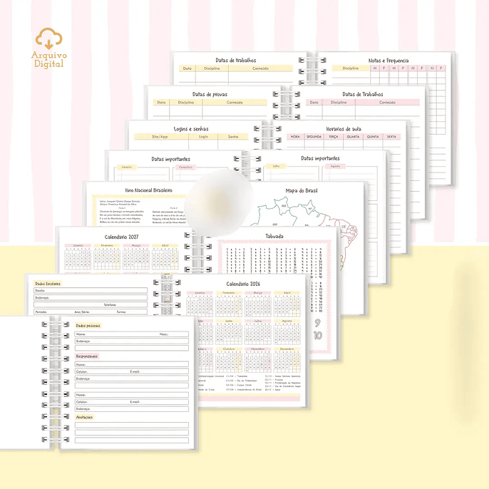 Arquivo Mini Agenda Escolar Quadrada 2026 Rosa com Amarelo 4