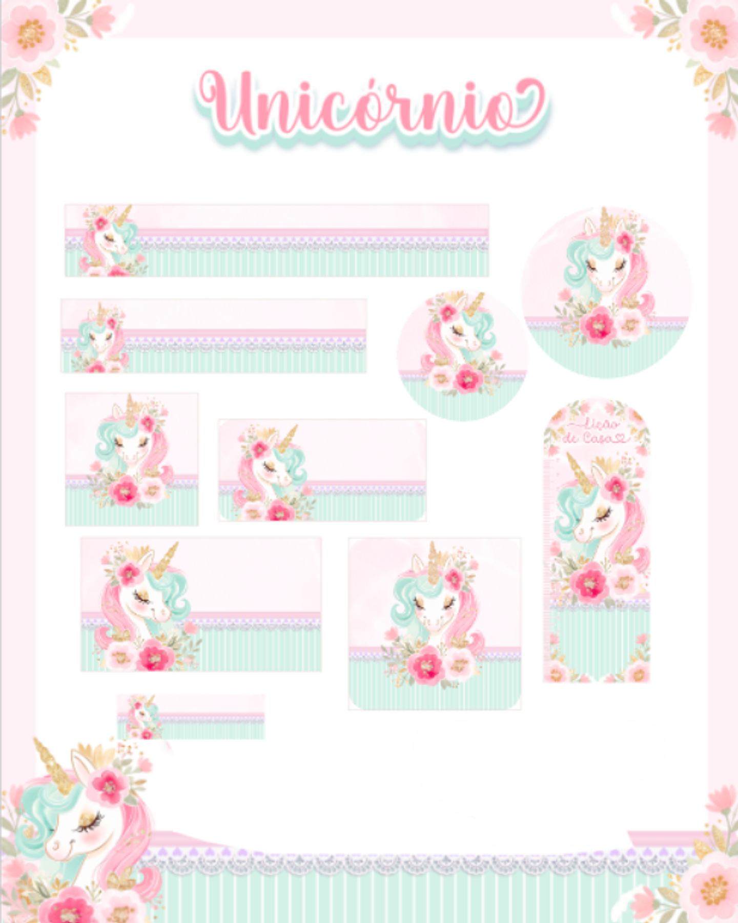 Arquivo Etiqueta Escolar Unicórnio - PAMELLA 1