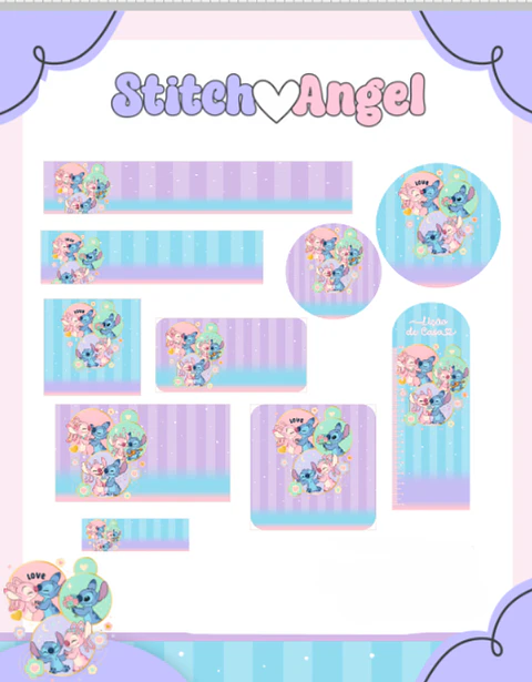 Arquivo Etiqueta Escolar Stitch & Angel