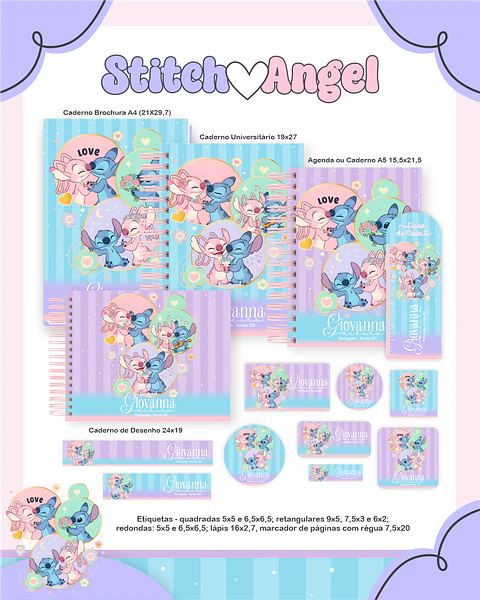 Arquivo Encadernação Escolar 2026 Stitch e Angel