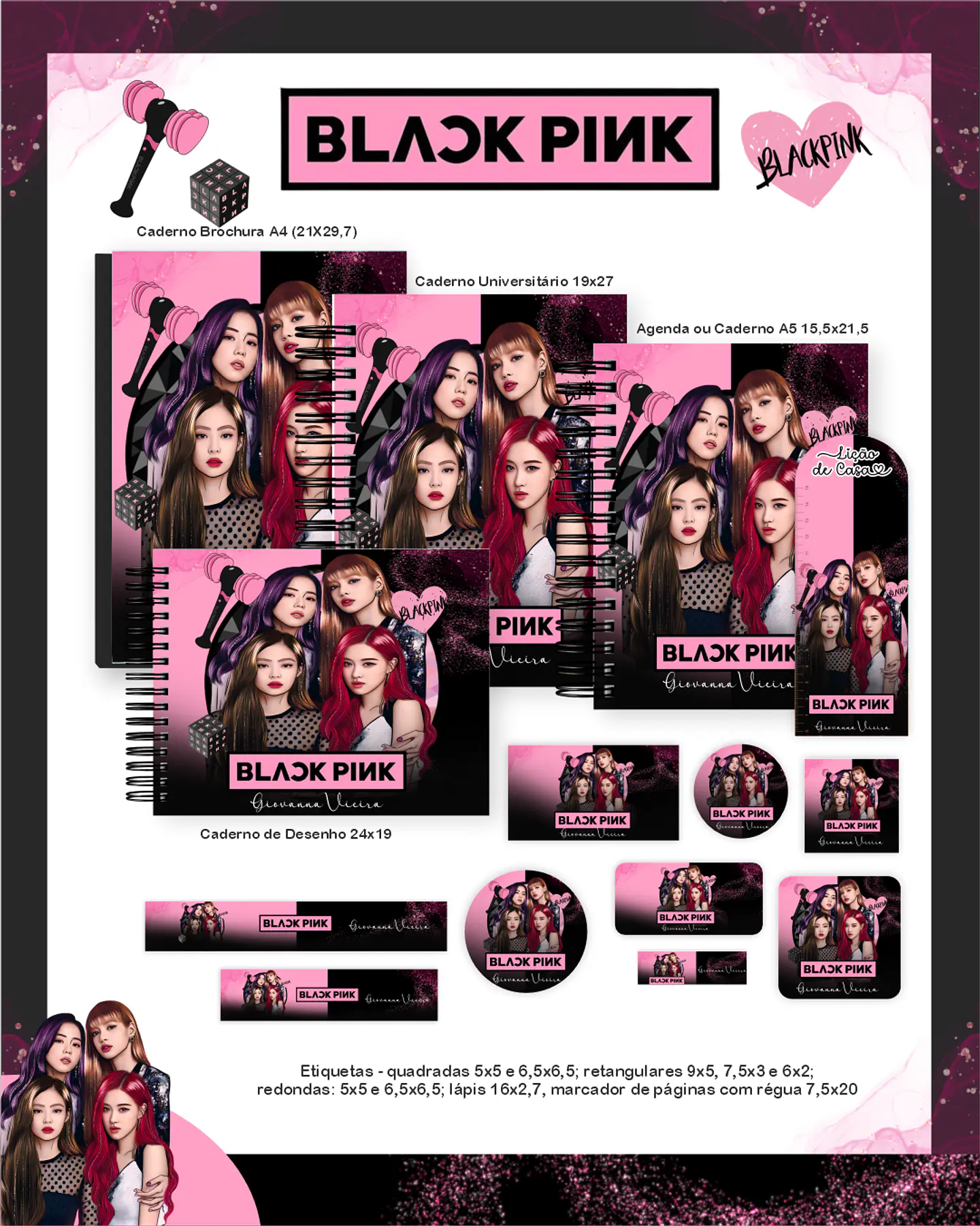 Arquivo Encadernação Escolar 2026 Black Pink 1