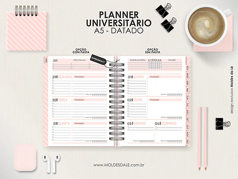 Arquivo Miolo Planner A5 Datado Horizontal