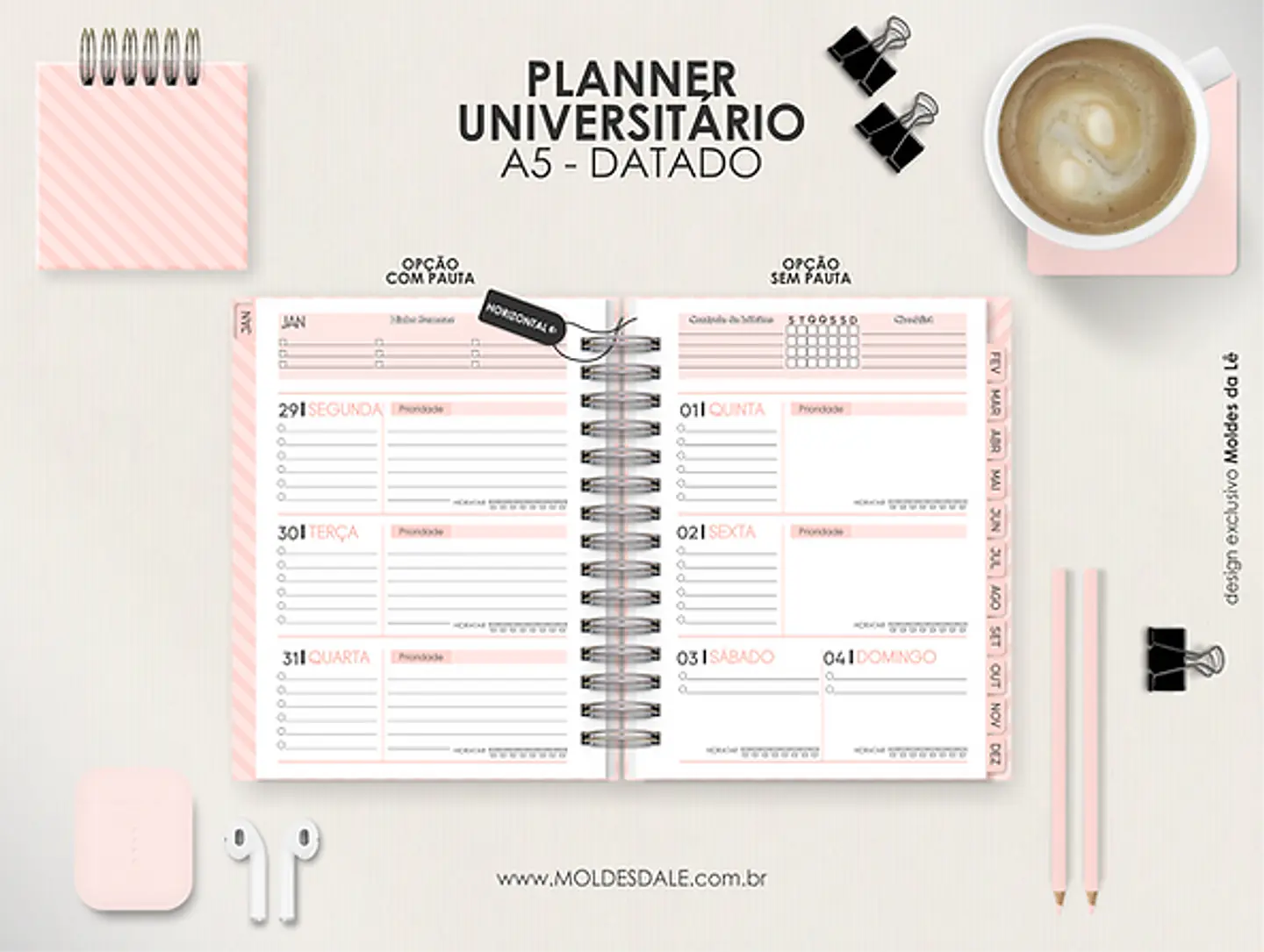 Arquivo Miolo Planner A5 Datado Horizontal 1