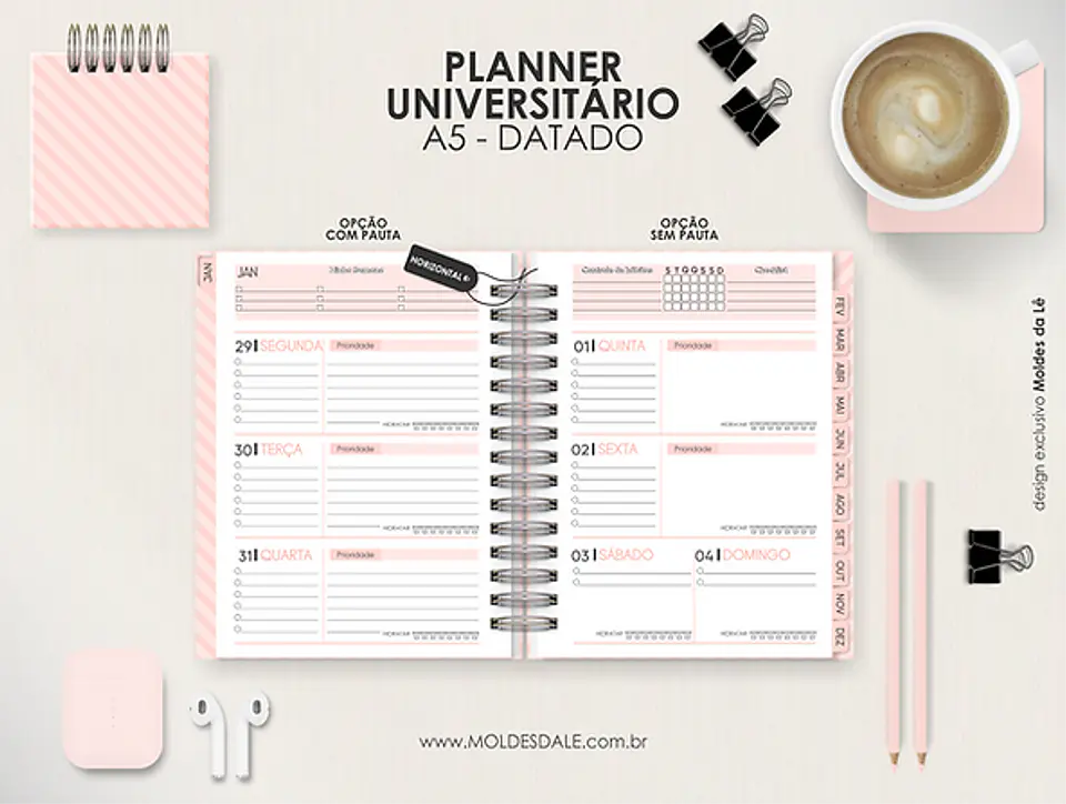 Arquivo Miolo Planner A5 Datado Horizontal 1