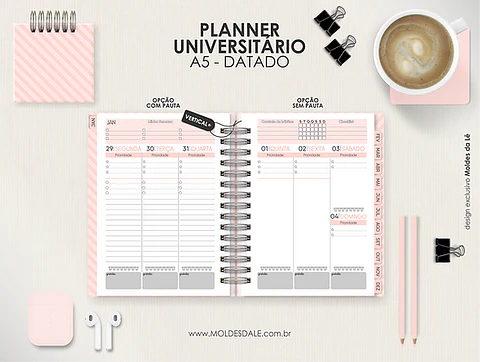 Arquivo Miolo Planner A5 Datado Vertical