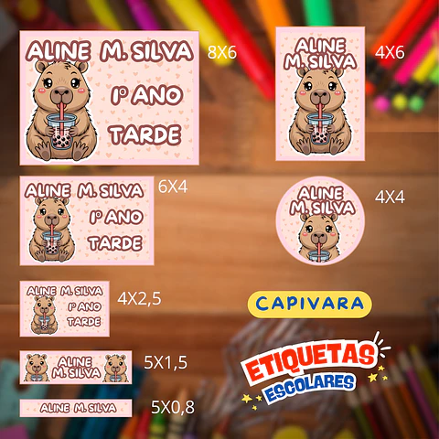 Arquivo Etiqueta Escolar Capivara