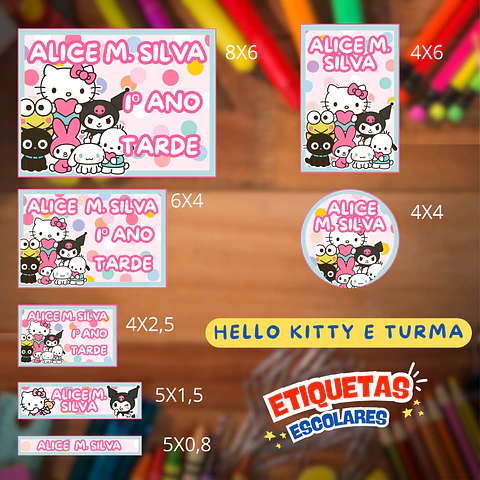 Arquivo Etiqueta Escolar Hello Kitty e Turma