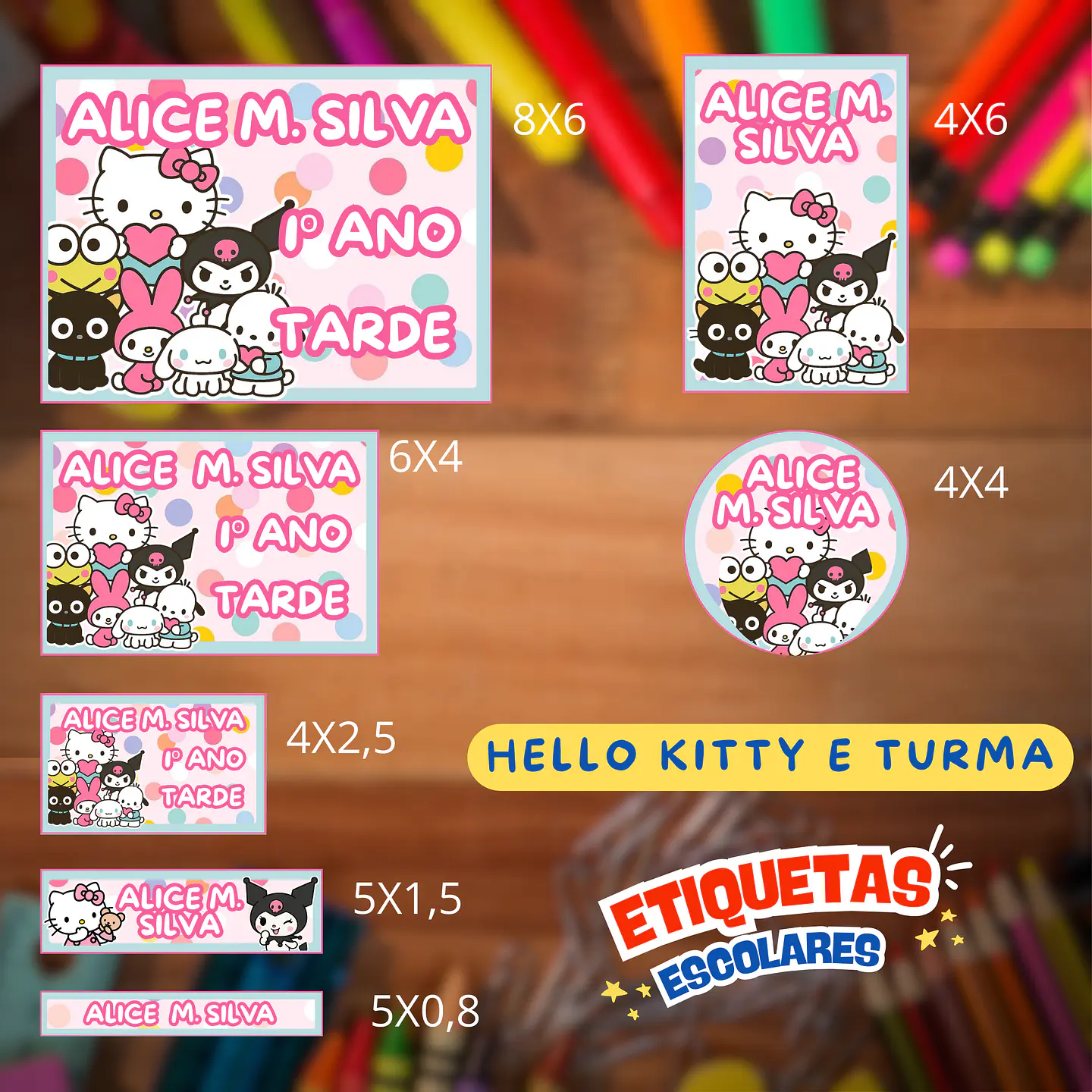 Arquivo Etiqueta Escolar Hello Kitty e Turma 1