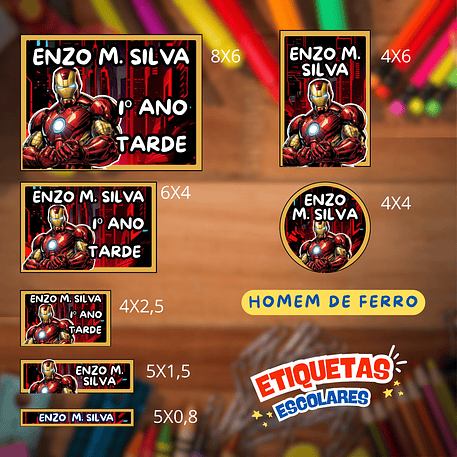 Arquivo Etiqueta Escolar Homem de Ferro 1