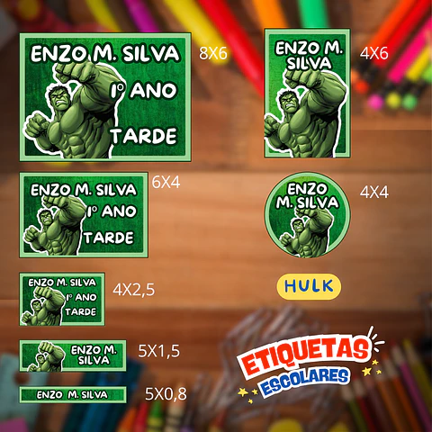 Arquivo Etiqueta Escolar Hulk