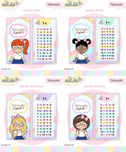Arquivo Escolar Chaveiro Tabuada Menina - 2026