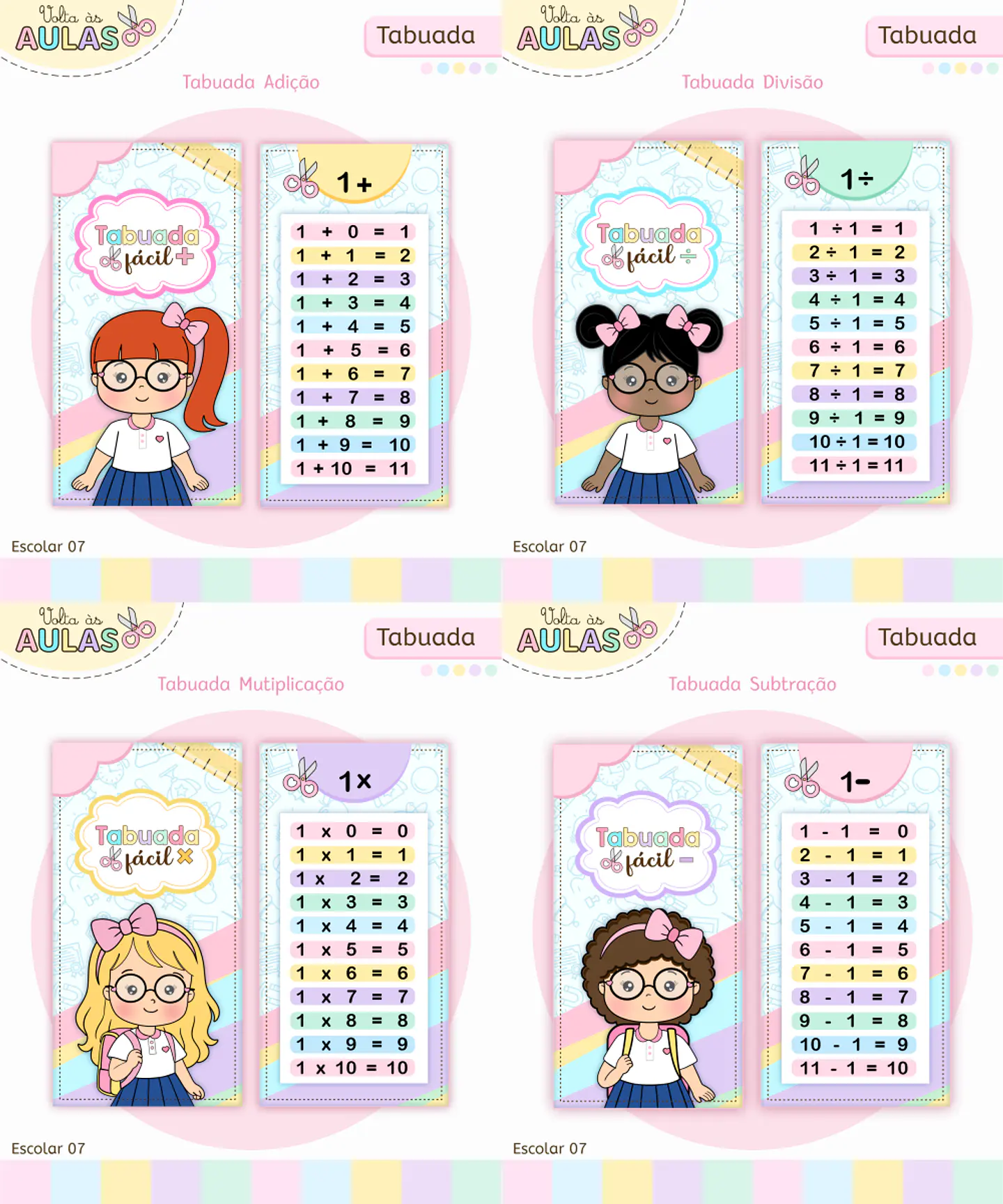 Arquivo Escolar Chaveiro Tabuada Menina - 2026 1