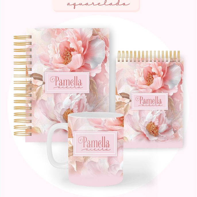 Arquivo Combo Encadernação Floral Aquarelado 2026 - Pamella 1