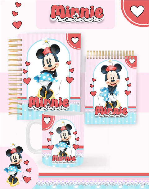 Arquivo Combo Encadernação Minnie Retro 2026 - Pamella