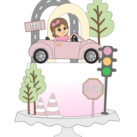 Arquivo Topo de Bolo Carro rosa Menina 1