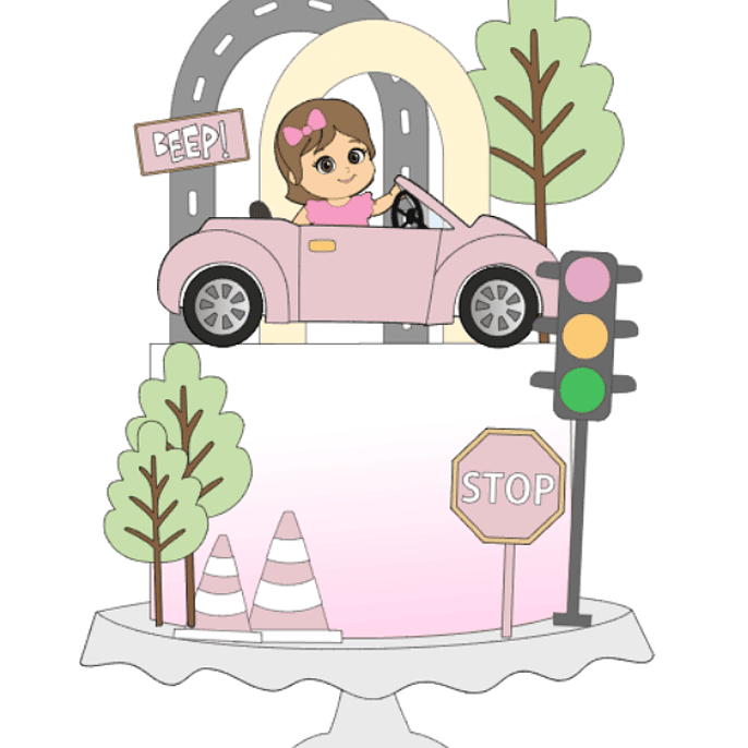 Arquivo Topo de Bolo Carro rosa Menina 1
