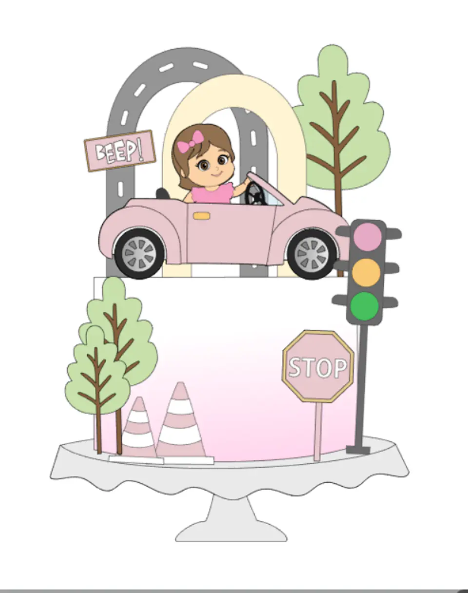 Arquivo Topo de Bolo Carro rosa Menina 1