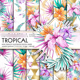 Kit Digital Papel Tropical Verão