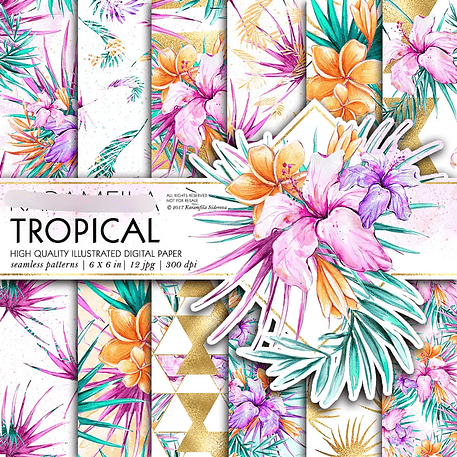 Kit Digital Papel Tropical Verão 1