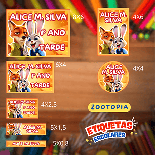 Arquivo Etiqueta Escolar Zootopia