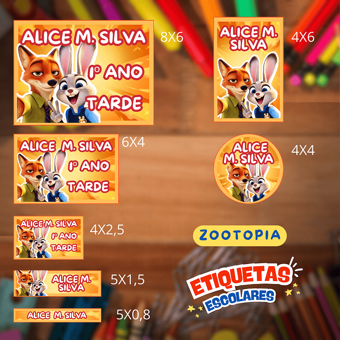 Arquivo Etiqueta Escolar Zootopia 1