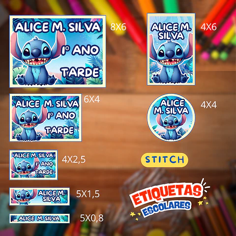 Arquivo Etiqueta Escolar Stitch