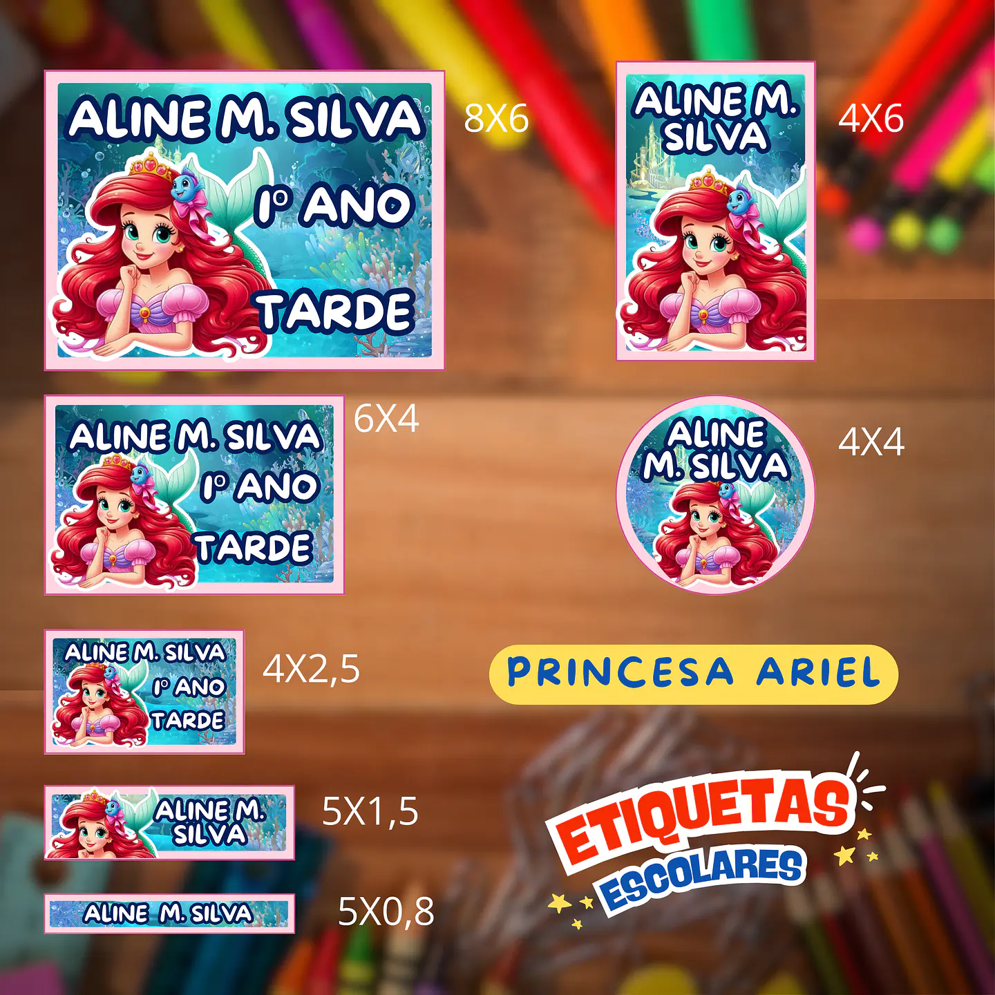 Arquivo Etiqueta Escolar Ariel Pequena Sereia 1