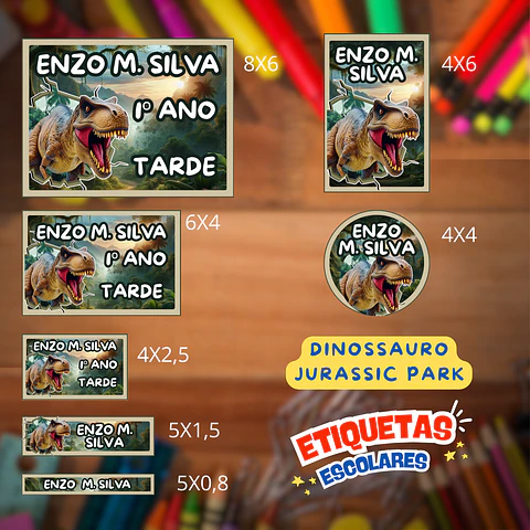 Arquivo Etiqueta Escolar Dinossauro Jurassic Park