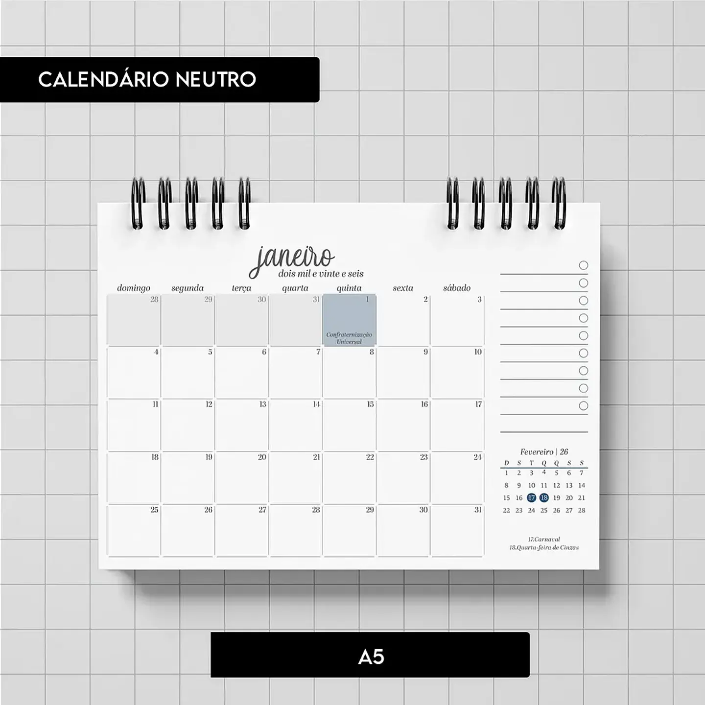 Arquivo Combo Calendário Neutro 2026 - Trilha de Papel 1