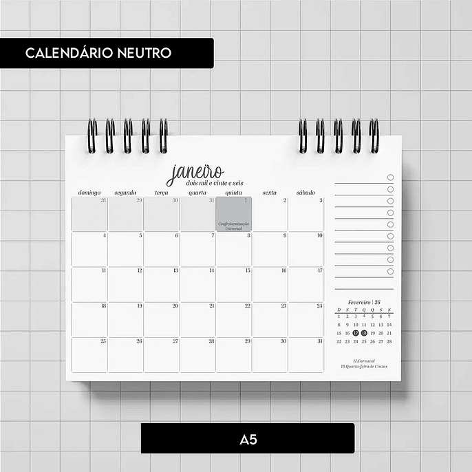 Arquivo Combo Calendário Neutro 2026 - Trilha de Papel 1