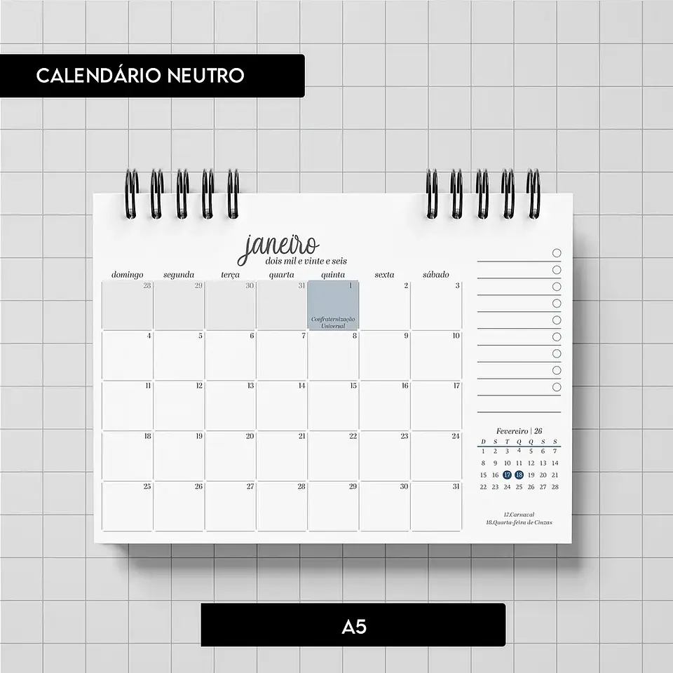 Arquivo Combo Calendário Neutro 2026 - Trilha de Papel 7