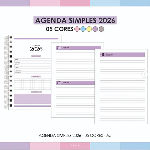 Arquivo Agenda Simples 05 Cores - Arquivos da Lari