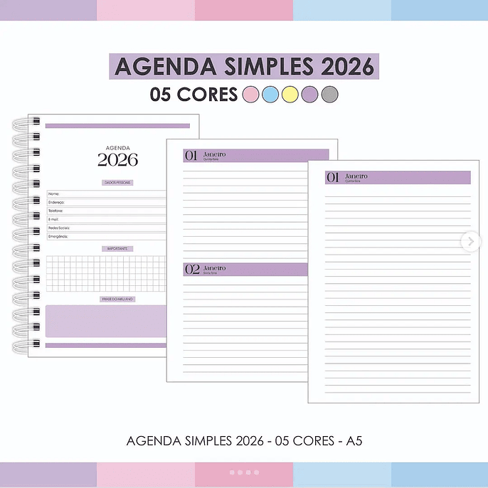Arquivo Agenda Simples 05 Cores - Arquivos da Lari 1
