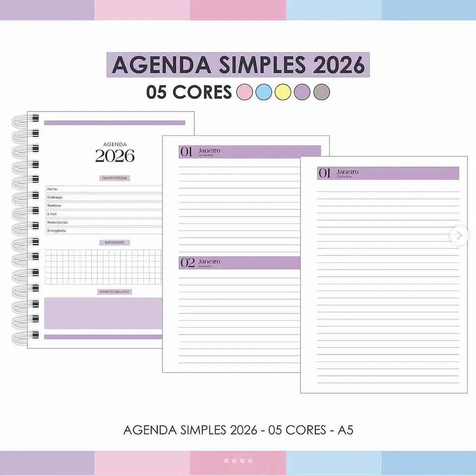Arquivo Agenda Simples 05 Cores - Arquivos da Lari 1
