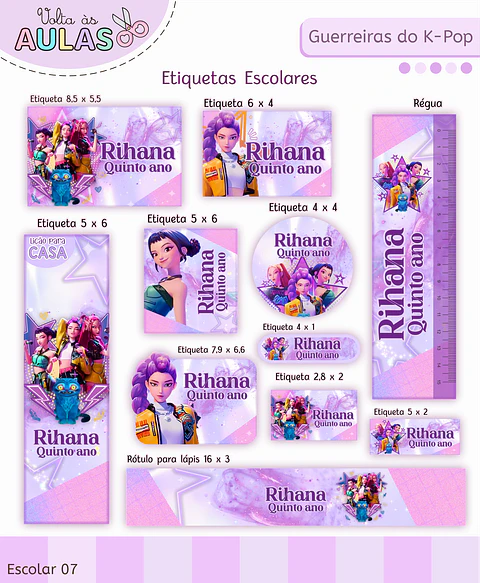Arquivo Etiqueta Escolar Guerreiras do K Pop