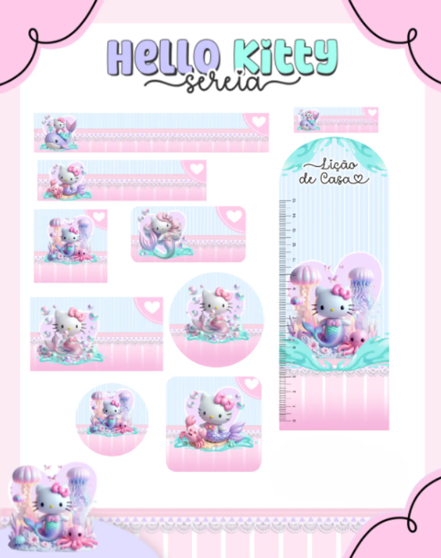 Arquivo Etiqueta Escolar Hello Kitty Sereia 1