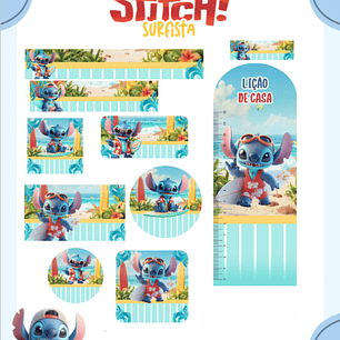 Arquivo Etiqueta Escolar Stitch Surfista