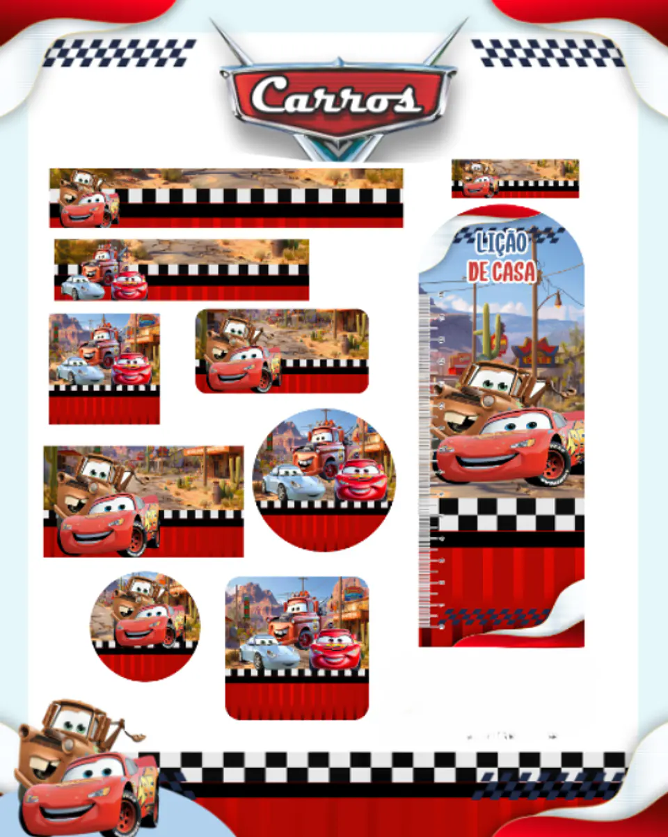 Arquivo Etiqueta Escolar Carros Disney 1