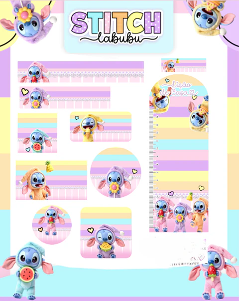 Arquivo Etiqueta Escolar Stitch Labubu