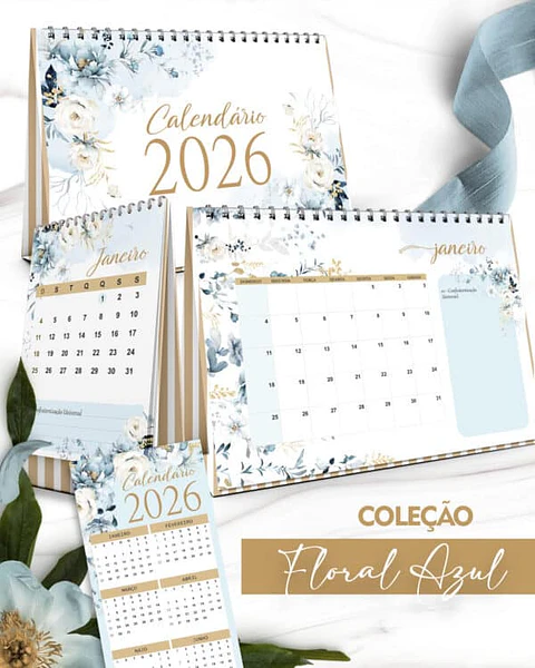 Arquivo Coleção Floral Azul Calendário 2026
